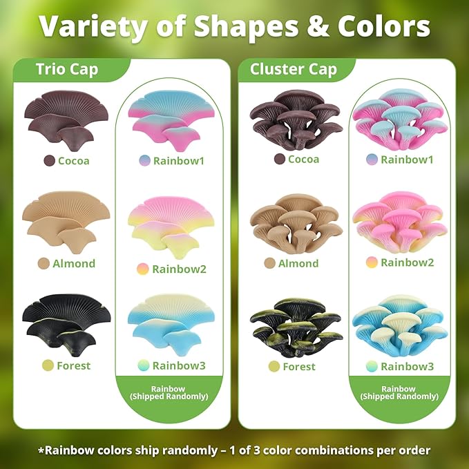 Mushroom Decor for Reptile Tank, Fish Tank, Pet-Safe Bearded Dragon Tank Accessories, Realistic Terrarium Plants for Crested Geckos, Frogs (Rainbow Trio Cap, Randomly Shipped from 3 Styles)