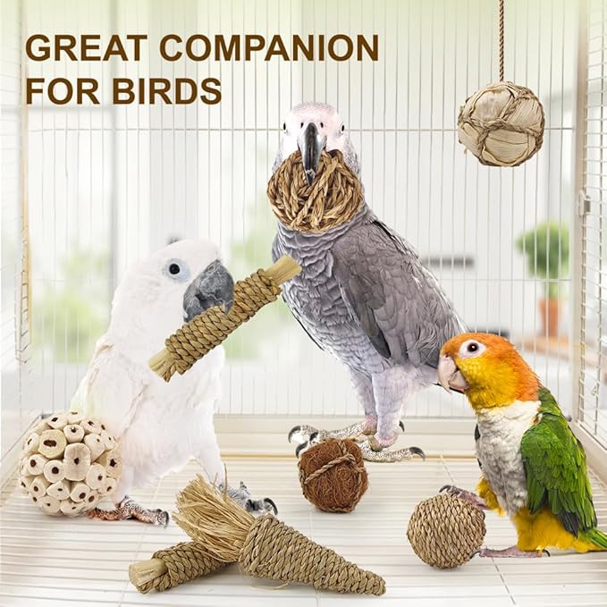 7Pcs Bird Toy Large Chewing Balls - Natural Soft Chew Shredding & Foraging Toy for Cockatiel Conure Quaker Parrot Budgie Parakeet Rabbit Bunny Guinea Pig Chinchilla