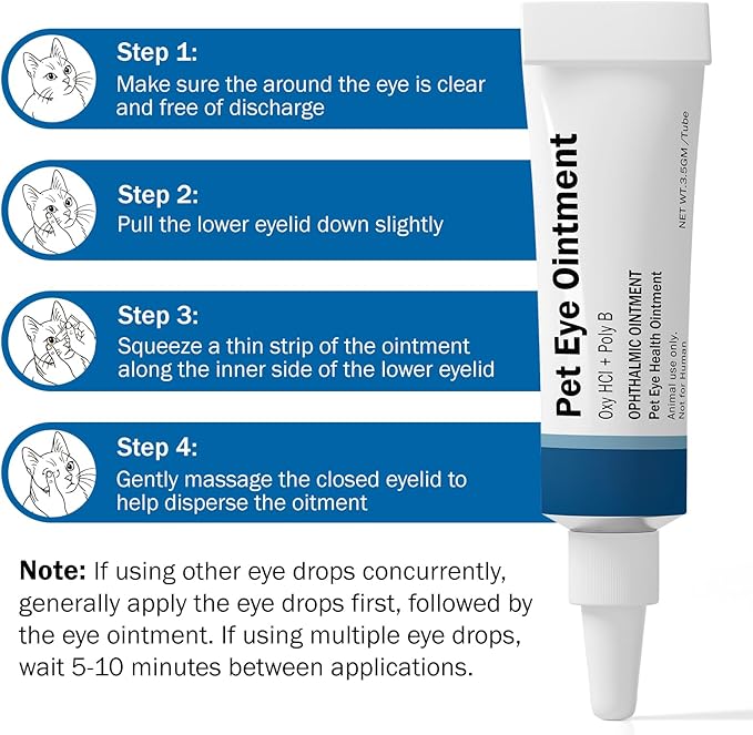 Pet Health Eye Ointment for Cats, Dogs, Cattle, Sheep, Horses, Birds and Puppies, Kitten - 1 Tube 3.5g(1/8oz)