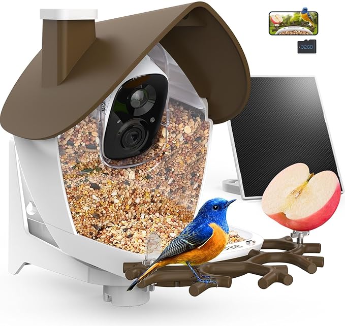 birdsnap® P33 - Bird Feeder with Camera Solar Powered, 2K Video Bird Camera Feeder Live with 32GB Card, AI Identify Feather Species, Auto Record in Backyard, for Birds Lover