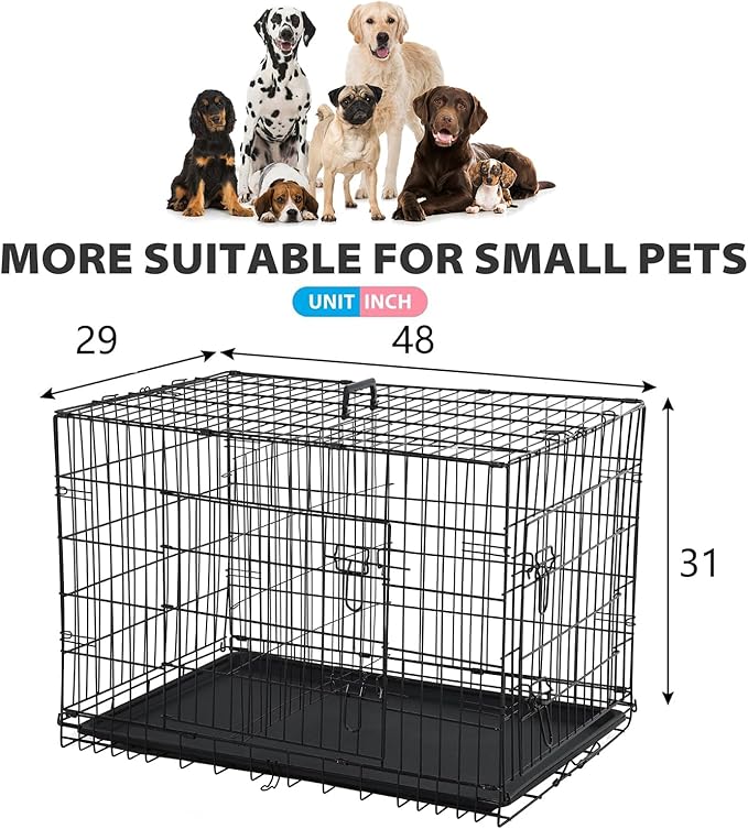 BestPet | Dog Crate | 48" | Black | Foldable Metal Kennel with Double Doors, Secure Slide-Bolt Latches, Leakproof Tray | Portable Dog Cage for Large Breeds | for Travel, Indoor & Outdoor Use