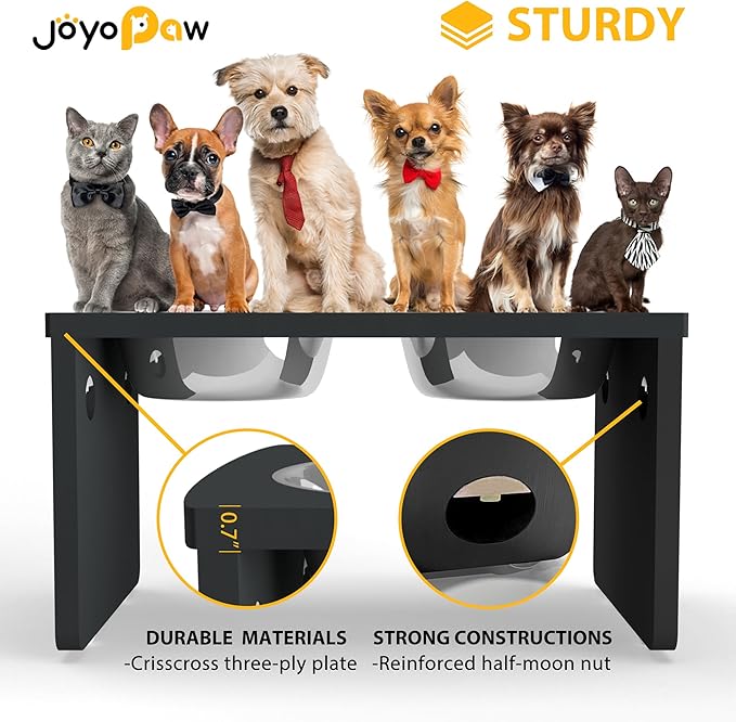 Elevated Dog Bowls, Bamboo Raised Dog Bowl for Large Dogs & Medium Dogs, with 2 Stainless Steel Bowls (10'' Tall–48 oz Bowl)