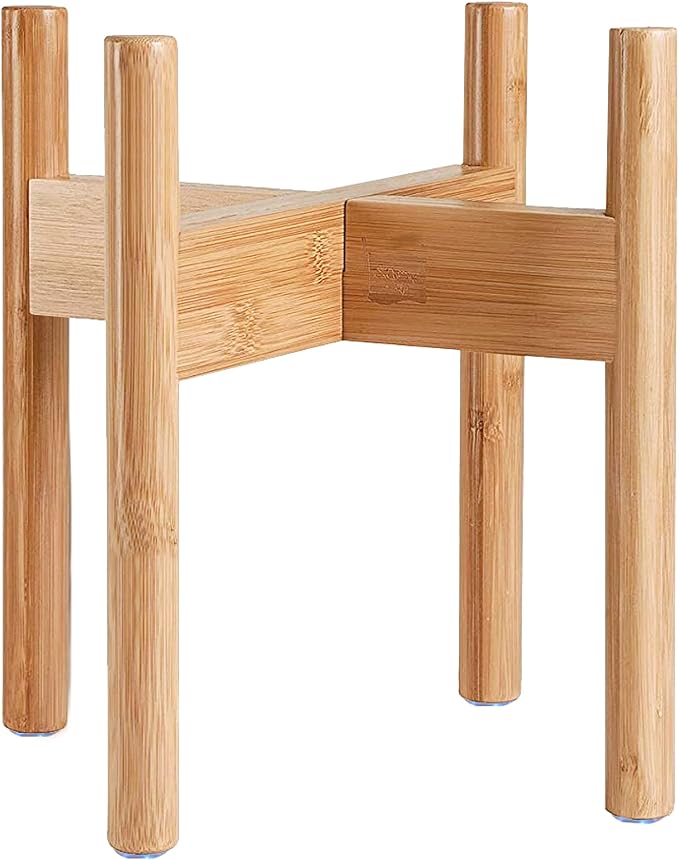 Dog Bowl Stand for Large Breed - 14-inch High, Adjustable Sideways to Fit Various Sizes of Pet Food/Water Bowls, Slow Feeders, and Drink Fountains - Bamboo