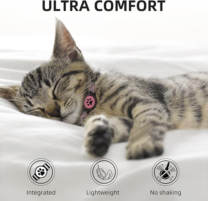 Waterproof Airtag Cat Collar, Reflective With Bell, Breakaway Holder, Lightweight for Apple Air Tag, GPS Collars for Girl Boy Cats, Kitten (Pink)
