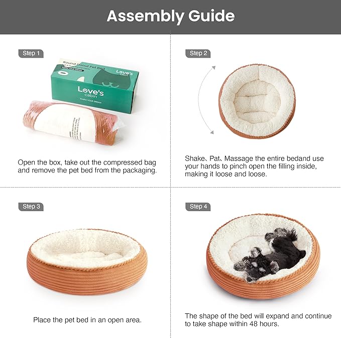 Love's cabin Round Donut Cat and Dog Cushion Bed, 25in Pet Bed for Small or Medium Dogs, Anti-Slip & Water-Resistant Bottom, Soft Durable Fabric Pet Beds, Washable Calming Cat Bed Orange Stripe