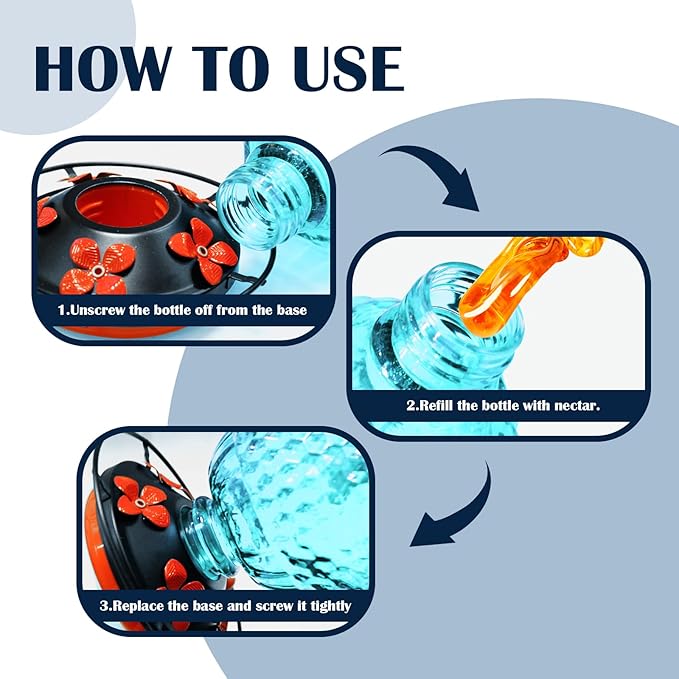 Glass Hummingbirds Feeder for Outdoors Hanging,25 OZ Humming Birds Feeder for Outdoors,Hummingbird Gifts,Gardening Gifts for Women(Blue)