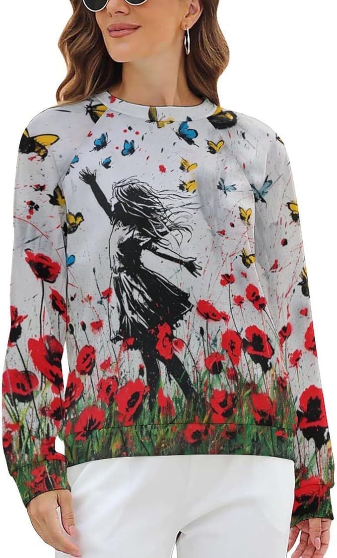 Long Sleeve Shirts for Women Cat Oil Painting Shirt 3D Graphic Sweatshirts Fall Pullover Crewneck Vintage Boho Tops