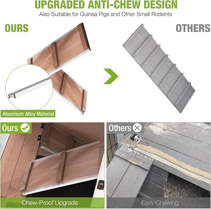 GUTINNEEN Large Rabbit Hutch Wooden Bunny Cage Indoor with Chew-Proof Ramp, 2-Story Guinea Pig Cages with Casters, Pull-Out Trays for Rabbits, Guinea Pigs, 47.2" L x 19.7" W x 42.1" H