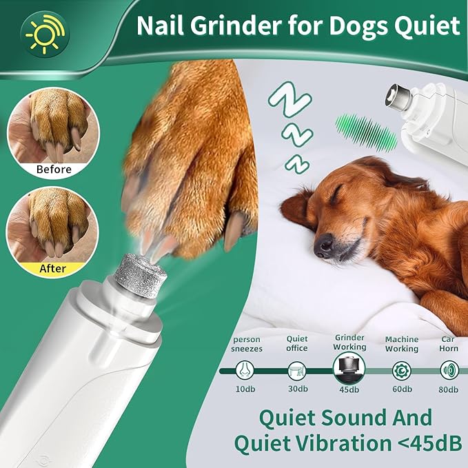 Dog Nail Clippers & Cat Nail Clipper With Catcher, 2 In 1 Dog Nail Trimmers & Grinder With Light for Large Small Dogs Cats,Silent Groom Pro Claw Trimmer, Rechargeable Dogs Nails Grinder Quiet