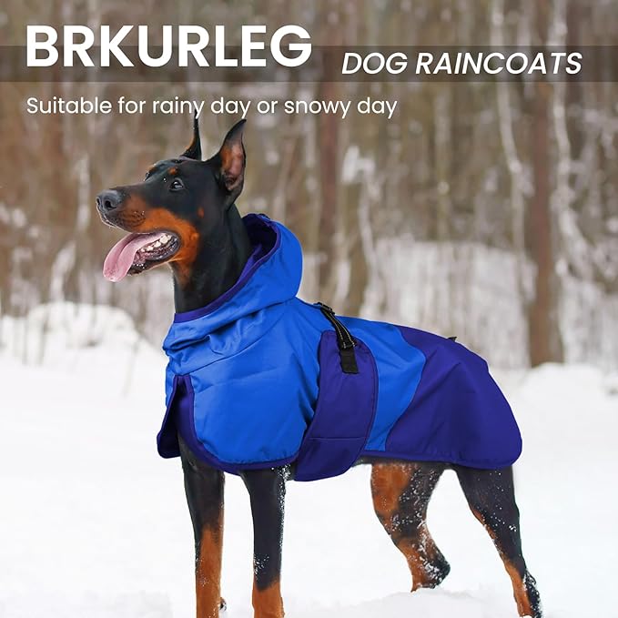 BRKURLEG Dog Raincoat Adjustable Dog Rain Jacket with Hood Dogs Waterproof Rainproof Jacket with Leash Hole Pet Poncho Rain Coat Poncho with Reflective Strip, Blue, L