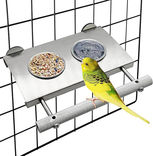Tfwadmx Bird Parrot Feeding Cups, Small Bird Feeding Dish Cups Stainless Steel Birds Bowls Food Water Bowls with Food Holder for Cockatiel Parakeet Macaw Finches Lovebirds