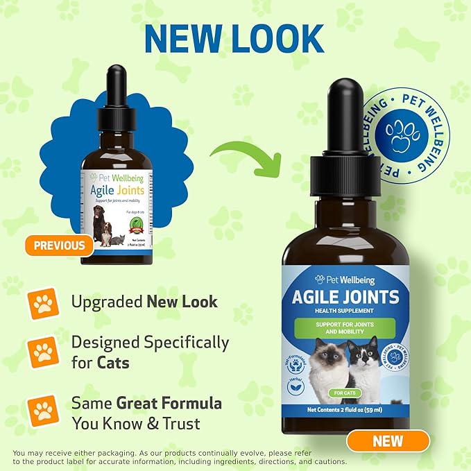 Pet Wellbeing Agile Joints for Cats - Hip and Joint Health, Mobility, Devil’s Claw, Boswellia, Joint Ligament and Cartilage - Veterinarian-Formulated Herbal Supplement 2 oz (59 ml)