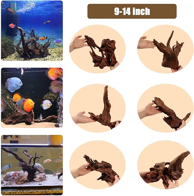 LYPHARD AQUARIUMS Natural Driftwood for Aquarium Decor, 2 Pieces 9-14" Large Assorted Branch Decorations for Reptile Hide, Fish Tank
