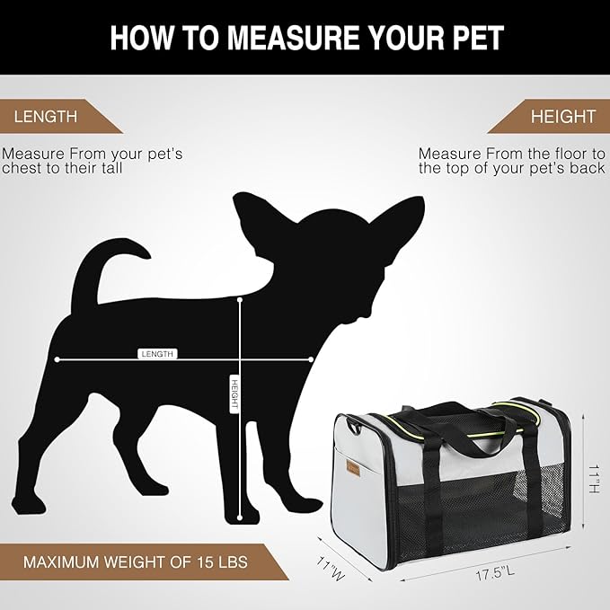 Cat Carrier - Portable Foldable Dog Pet Carrier, Soft-Sided Pet Bag up to 15 Lbs, Airline Approved Travel Puppy Carrier