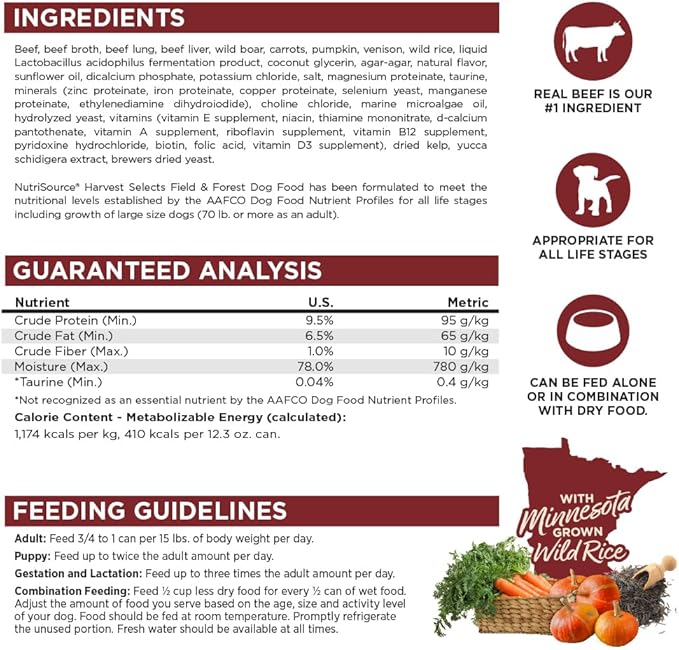 NutriSource Harvest Selects Field & Forest Dog Food, Premium Wet Dog Food, 12.3 Ounce (Pack of 12)