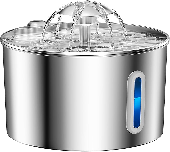 Cat Water Fountain Stainless Steel - 74oz/2.2L Corded Pet Water Dispenser Automatic Silent Cats Dispenser for Drinking Inside Indoor Metal Kitty Spout Fountain with 3 Filters & 3 Sponges