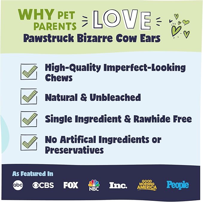 Pawstruck Natural Bizarre Cow Ears Bargain Bag – Rawhide-Free, Highly Digestible, Low Calorie & Long-Lasting Chew Treat for All Breeds – 1.5 lb Bag