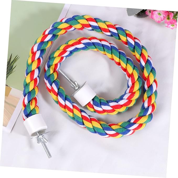 iplusmile Colorful Bird Rope Perch Stand, Birdcage Swing Spiral Chew Toys Climbing Standing Bungee Rope Perches Cage Accessories for Cockatiels Parrots (80CM/31.4 inch)