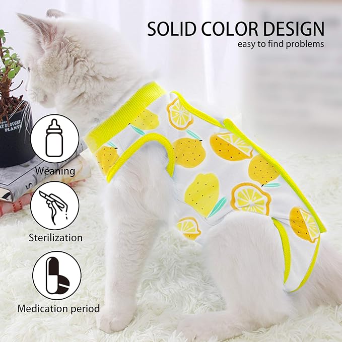 Cat Professional Surgical Recovery Suit,E-Collar Alternative for Cats Dogs,After Surgery Wear, Pajama Suit,Home Indoor Pets Clothing (S(3.3-5.5lbs), Lemon)