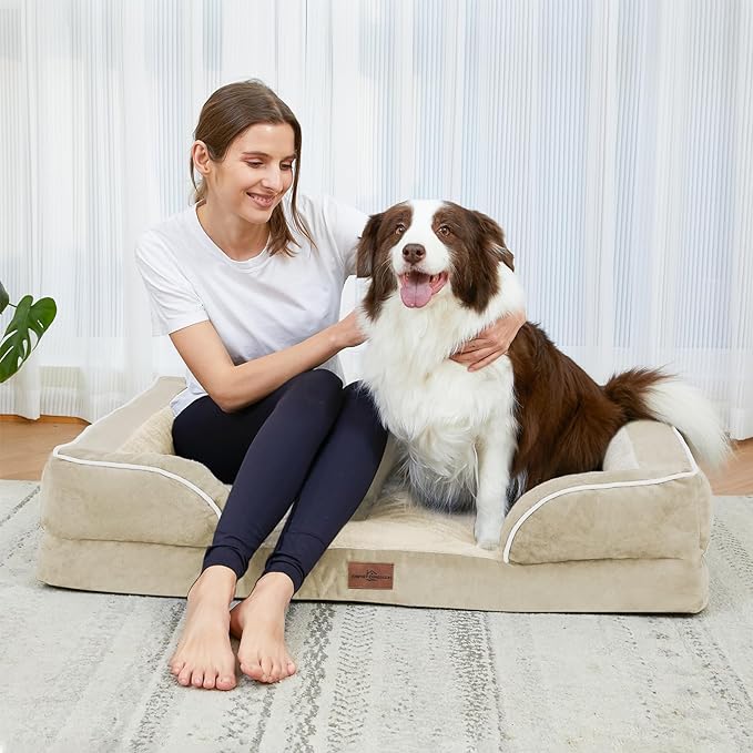 Comfort Expression XXL Dog Bed Waterproof, Extra Large Dog Beds Orthopedic Foam, Washable Dogs Sofa Bed Pet Beds with Removable Cover & Non-Slip Bottom(XX-Large,Beige)