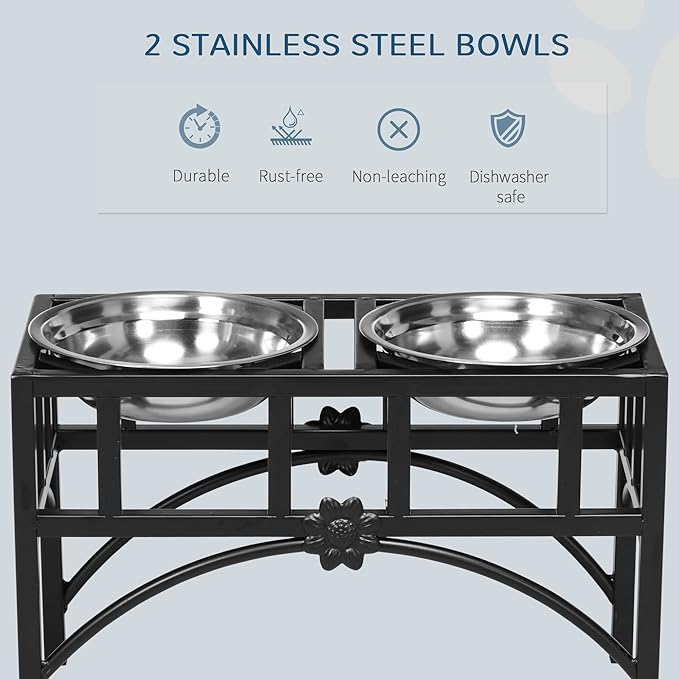 PawHut Elevated Dog Bowls, Double Stainless Steel Heavy Duty Dog Food Bowl Elevated Pet Feeding Station, 10.5" H