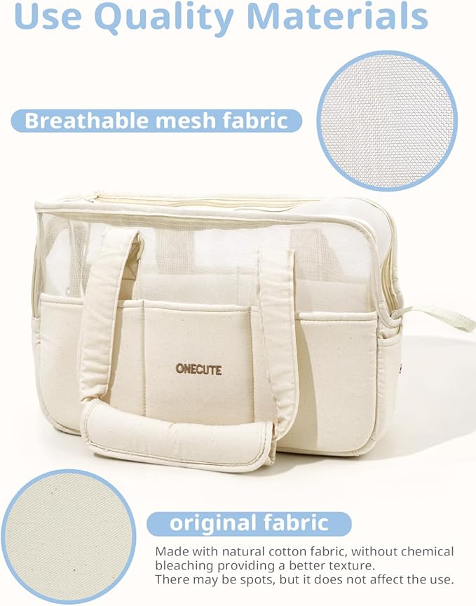 Dog Purse Carrier for Small Dogs Rabbit cat with Large Pockets, Cotton Bag, Dog Carrier Soft Sided, Collapsible Travel Puppy Carrier (Beige Breathable, 13.6" L x 6.5" W x 10.0" H)