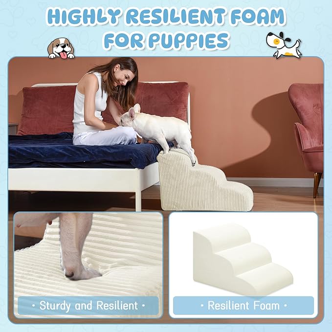 Dog Steps for Small Dogs, 4-Step Pet Ramp Stairs for High Beds and Sofa, Non-Slip Pet Stairs for Small Dogs and Cats, Removable and Easy to Clean Cover, Beige