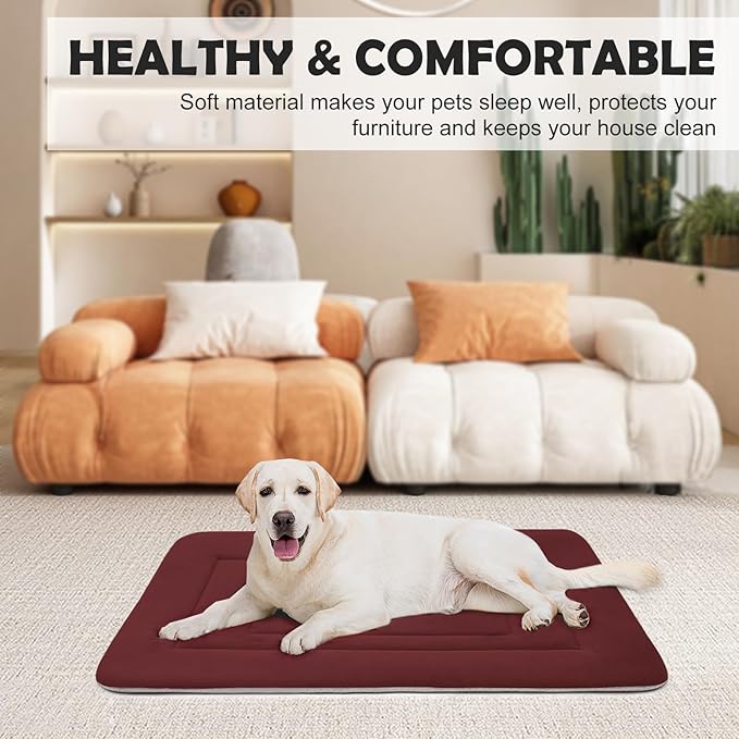JoicyCo Soft Dog Crate Bed Pad Mat, 42 in Non-Slip Bottom Washable for Large Dogs, Pet Mattress Kennel Pad, Dark Red