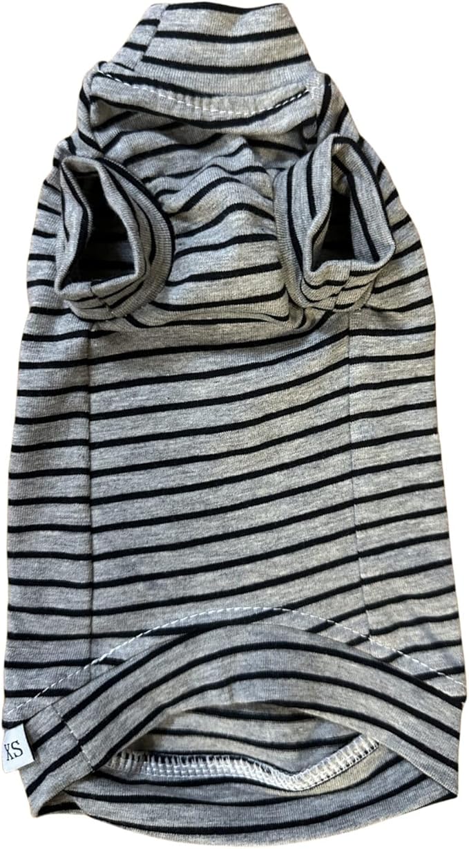 Vintage Stripes Sphynx Hairless Cats Shirt Cotton Cat Turtleneck Pet Clothes Kitten T-Shirts with Sleeves for Sphynx Cornish Rex, Devon Rex, Peterbald (Grey Stripe, X-Small (Pack of 1))
