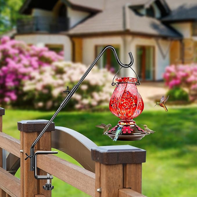 BOLITE Heavy Duty Deck Hook, 16 Inch Bird Feeder Hanger for Hummingbird Feeders, Planters, Lanterns, Wind Chimes, 360° Rotatable Arm, Black