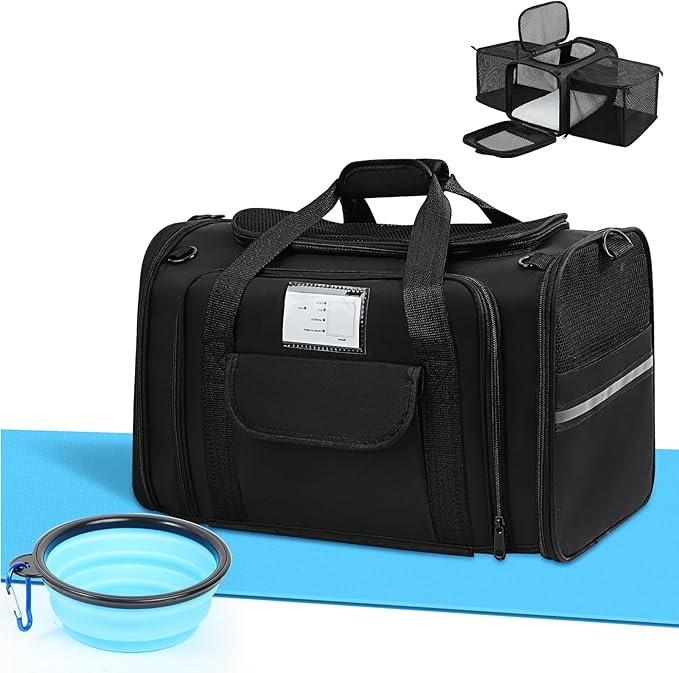 Pet Carrier Airline Approved, Expandable Pet Cat Carriers with Wheels for Dogs, Airline Approved Cat Dog Carrier, TSA Approved Pet Carrier In Cabin, Pet Dog Cat Carrier Soft,Cat Travel Carriers(Black)