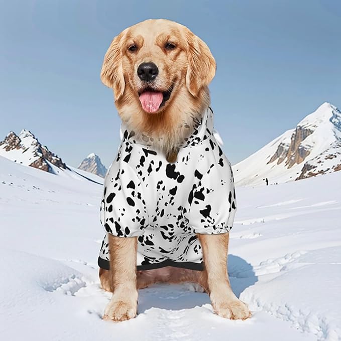 Dalmatian Hoodie, Cute Halloween Cosplay Winter Costume With Pocket, Dalmatians Print Clothes for Medium Large Dogs XXX-Large