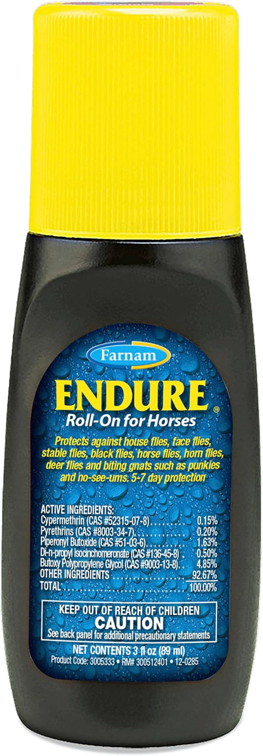 Farnam Endure Roll-On Fly Repellent for Horses, for Sensitive Areas, 3 Ounces