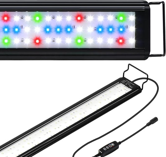 Tatub 11W LED Aquarium Light for 18"-24" Fish Tank, Full Spectrum Fish Tank Light with White Blue Red Green LEDs, 10 Levels of Brightness，Timer Auto On/Off