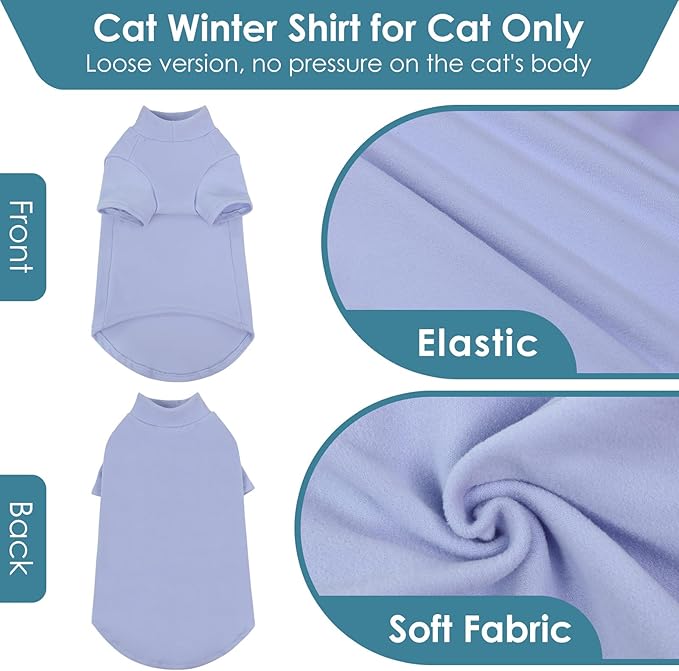 SUNFURA Turtleneck Sweater for Cat, Sphynx Cats Shirt Hairless Cat Sweaters with Sleeves, Warm and Soft Kitten Pullover Fleece Winter Pajamas Jumpsuit for Puppy Cats, Blue M