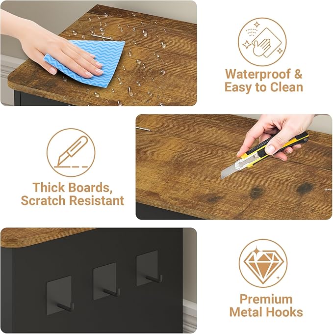 Dog Feeding Station with Storage Cabinet, Hidden Elevated Bowls for Medium & Large Dogs, Dog Food Cabinet Organizer with Hooks for Pet Supplies, Slow Feeder & Stainless Steel Bowls (Black)