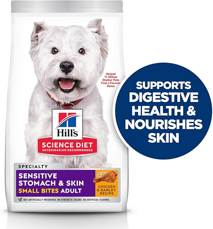 Hill's Science Diet Sensitive Stomach & Skin, Adult 1-6, Stomach & Skin Sensitivity Support, Small Kibble, Dry Dog Food, Chicken Recipe, 30 lb Bag