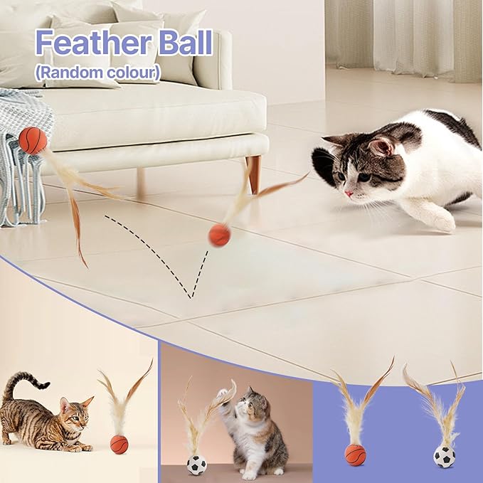 Cat Toys for Indoor Cats-7 Pieces Emrichment with Speedy Tail Moving Ball,Chirping Bird,Silvervine Sticks,Chew Rope,2 Cat Ball Toy,Hanging Caterpillar,Interactive Cat Toys for Bored Indoor Adult Cats