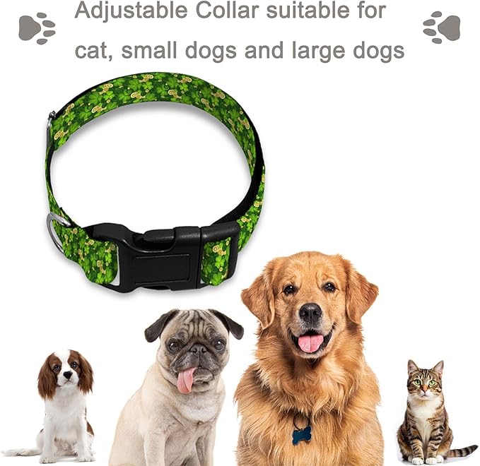 Shamrock Gold Coin St Patrick's Day Dog Collar Soft Pet Collars for Small Medium Large Breed Dogs Cats Puppy Kitten Terrier