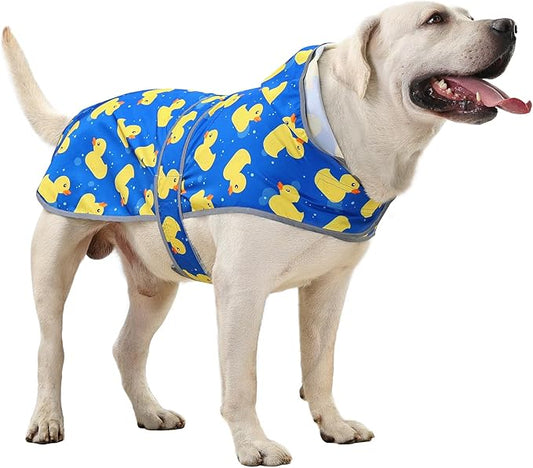 Dog Rain Coat for Large Dogs Waterproof Hooded Rain Jacket with Reflective Strips Leash Hole & Poncho Adjustable Fit (ShinyDuck,XL)
