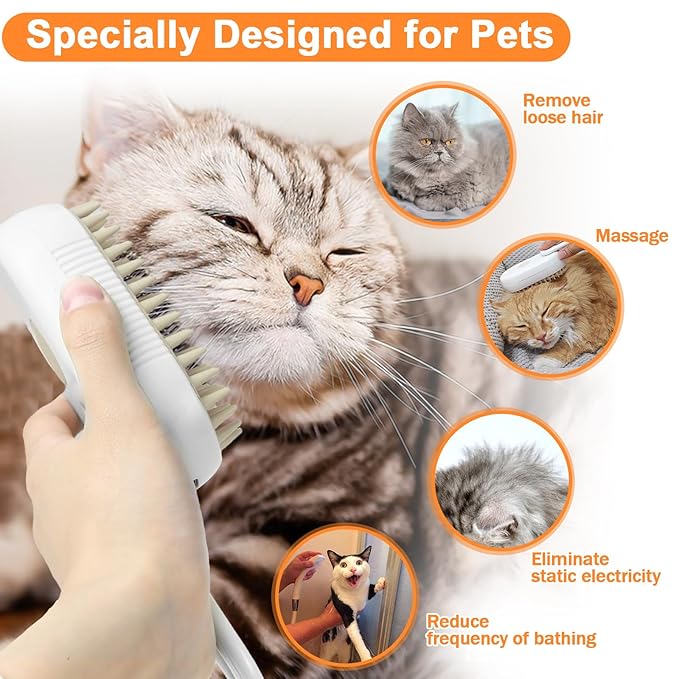 Nepfaivy Cat Steam Brush for Shedding - Steam Cat Brush for Indoor Cats, Rechargeable Steaming Pet Mist Water Steamer for Indoor Kitten, Pet Spray Hair Removal Comb for Massage, Spritz Defur Comb