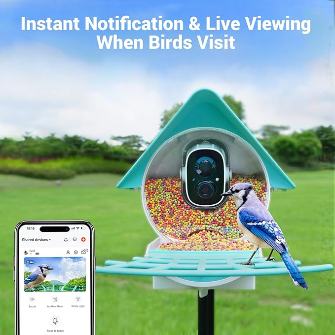 Birdkiss Smart Bird Feeder Camera with Solar Panel - AI Identifies Bird Species, Auto Captures Videos & App Notifications, Includes 32GB SD Card