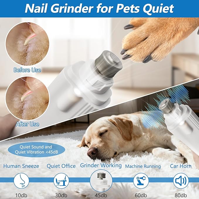2-in-1 Led Cat Dog Nail Clipper & Nail Grinder with Lights,Rechargeable Pet Nail Trimmers with Nail File,Protective Guard,Quick Sensor,Pet Claw Clippers for Medium Small Dogs Cats Rabbits