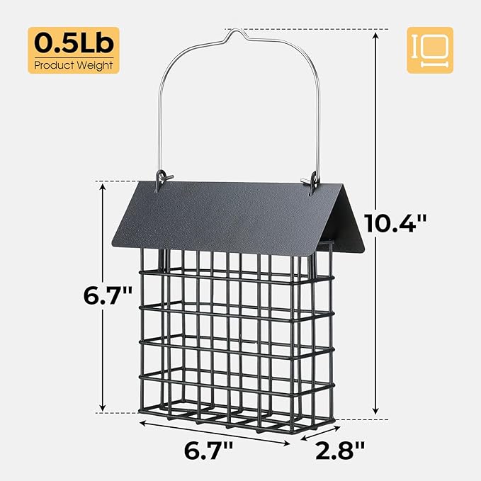 Veehoo 2Pcs Suet Bird Feeder for Outside Hanging with Metal Roof-Suet Cakes Cage Bird Feeder for Outdoors Hanging, Outdoor Garden Wild Bird Feeder Suet Holder, Woodpecker Feeder, Black