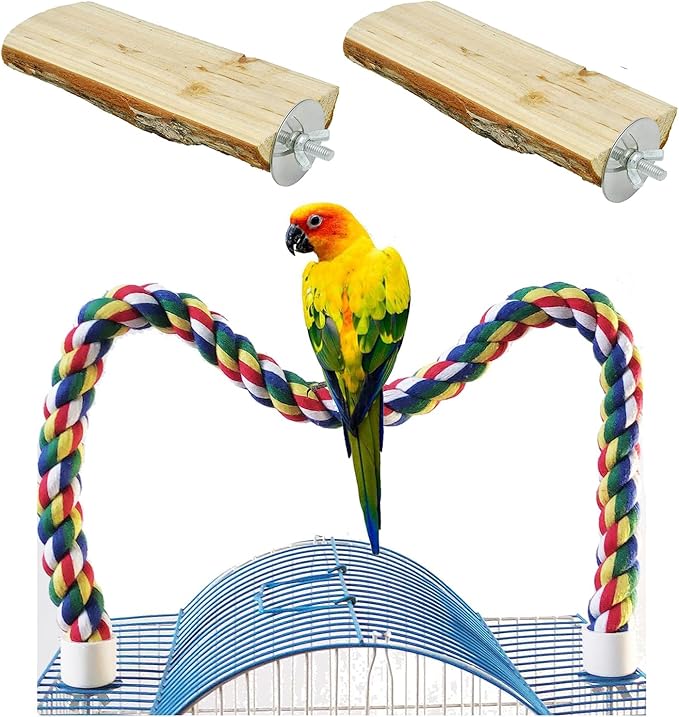 24 Inch Bird Perch Rope - Natural Wood Parrot Perch Stand,with 0.78 Inch Diameter Metal Screw Ends,Interactive Chewing Climbing Toy for Parakeets, Budgies,Cockatiels, Small to Medium Birds