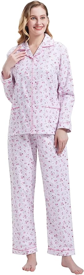 GLOBAL Flannel Pajamas for Women 2-Piece Comfy and Cozy Flannel Pj Set Cotton Loungwear