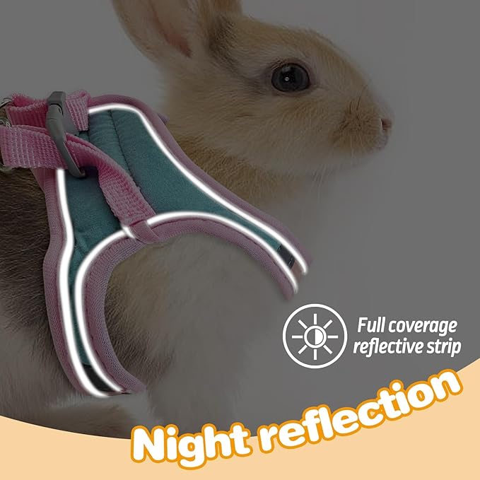 PINVNBY 2 Pack Bunny Hsrness and Leash Set Adjustable Rabbit Harness with Reflective Strips Double Buckle Pet Vest Eescape Proof for Small Rabbit Kitten Puppy Walks Accessories (Pink Green, S)