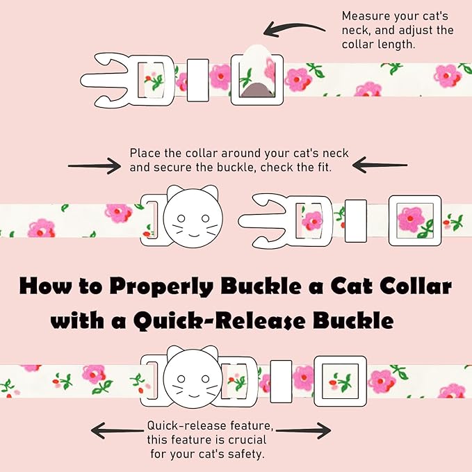 2 Pack Cotton Breakaway Cat Collars Set with Bell and Flower Pendant, Cute Floral Fruit Patterned, Adjustable 7.5-11Inch, Include A Mouse Toy Gift (Heart Cherry)