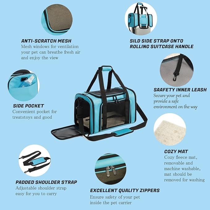 Cat Carrier Dog Carrier Pet Carrier Cat Bags for Small Medium Cats Dogs Puppies of 15 Lbs,of Airline Approved Small Dog Bag Soft Sided,Collapsible Travel Puppy Carrier (Large, Blue)