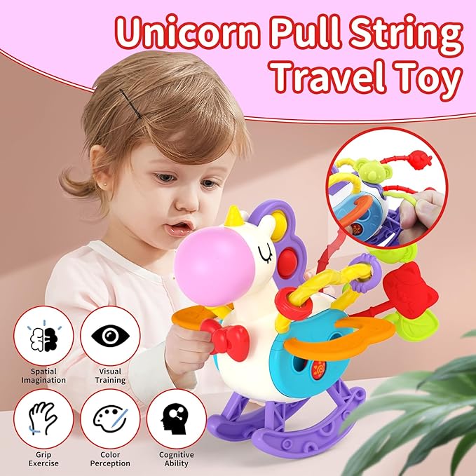 4 in 1 Baby Toy for 6 9 12 18 Month, Learning Toys for Babies 6-12 Months, Baby Busy Cube, Stacking Sorter, Pull String & Piano Xylophone Travel Toy, Birthday Gift for 1 2 Year Old